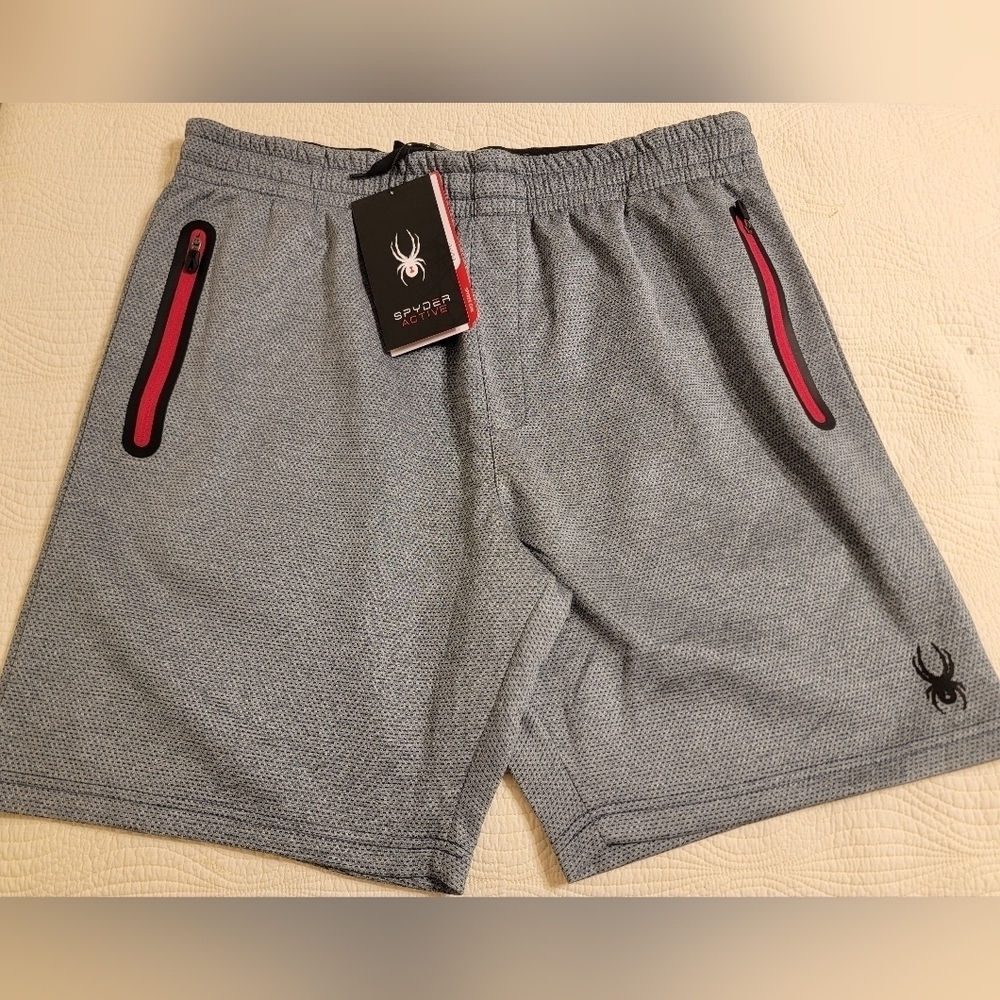 NWT Spyder Men's Athletic Shorts with Side Zipper Pockets and Elastic Waist